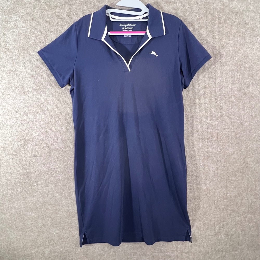 Tommy Bahama IslandZone Polo Dress Womens Medium Navy Blue Pima Cotton Preppy